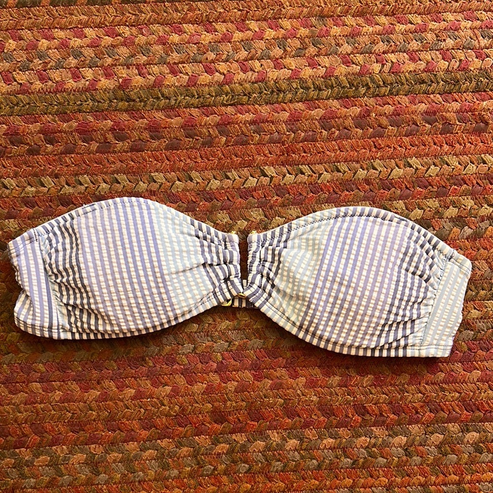 VINEYARD VINES BLUE GINGHAM STRIPE STRAPLESS BIKINI TOP